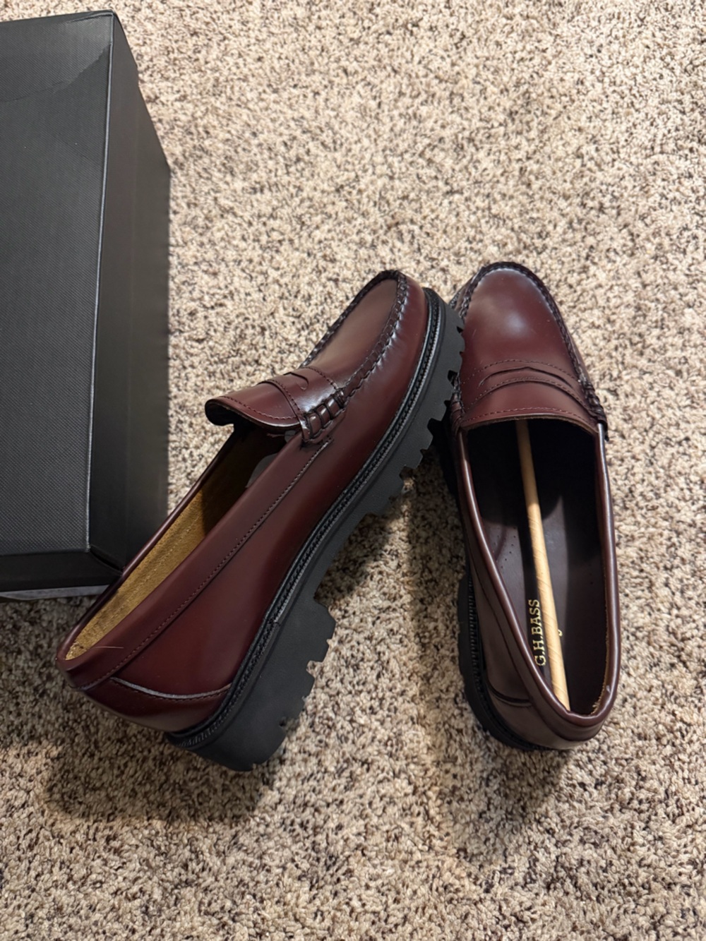 G.H. Bass & Co. Burgundy Leather Lug Sole Penny Loafers